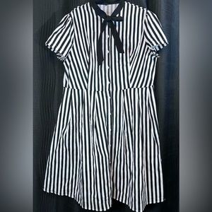 Black and white striped button down dress